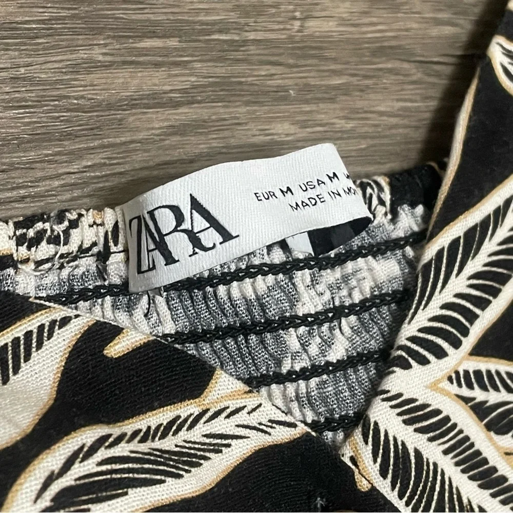 Zara Black Tropical Floral Black Lotus Vibes Sleeveless Jumpsuit Linen Sz M